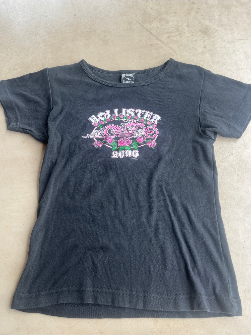 Hollister Black Tee with Pink Floral Logo